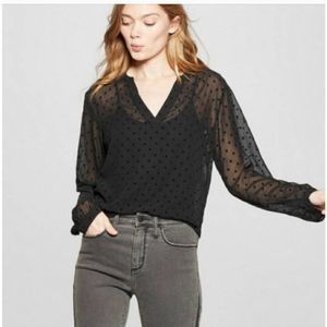 A New Day black polka dot sheer blouse Sz S